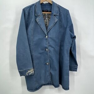 Embroidered Blue Denim Jacket Blazer Country Western Boho Southern BBQ Rodeo 20W